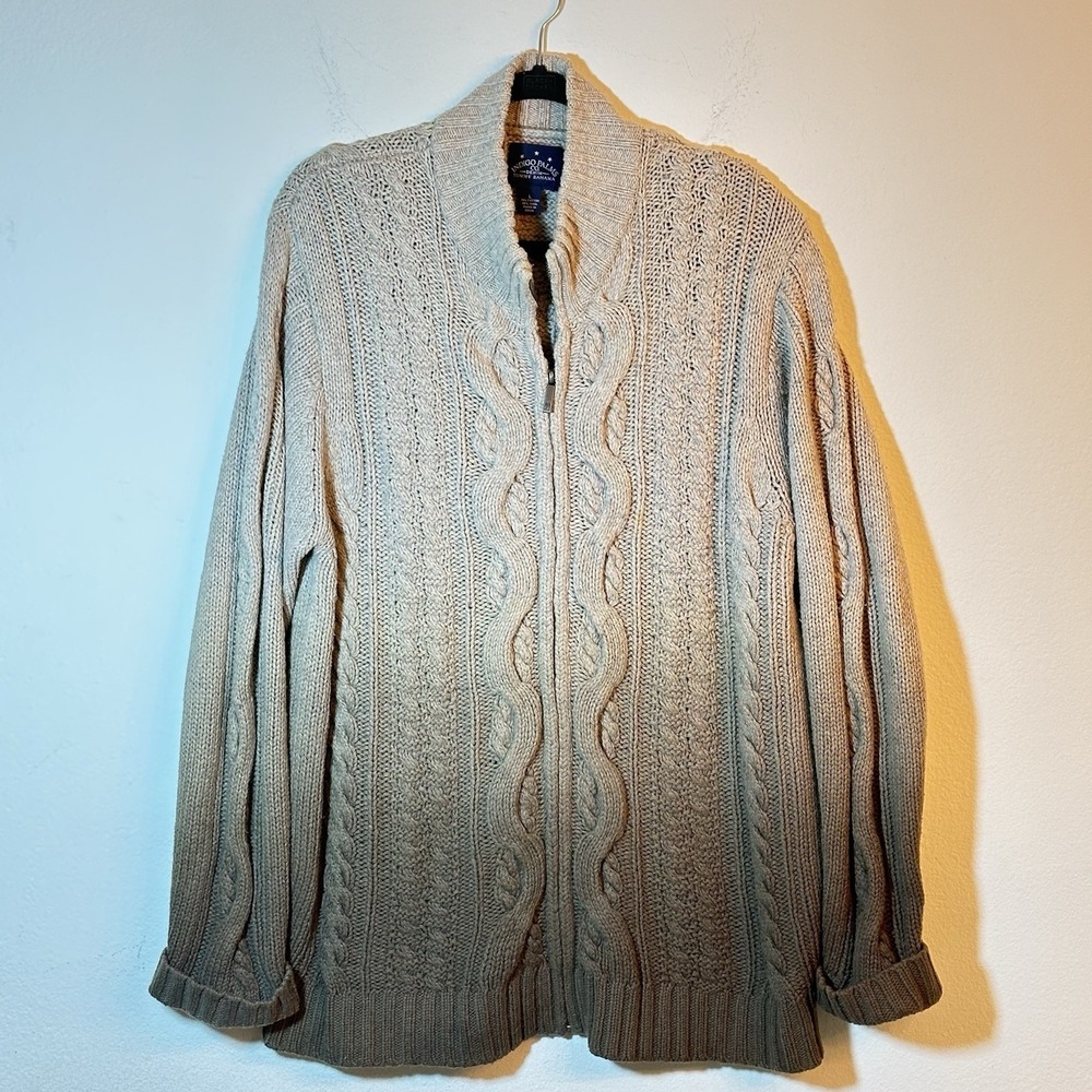 Tommy Bahama Indigo Palms Cable Knit Sweater Full Zip Wool Blend Chunky M Large - Picture 2 of 9